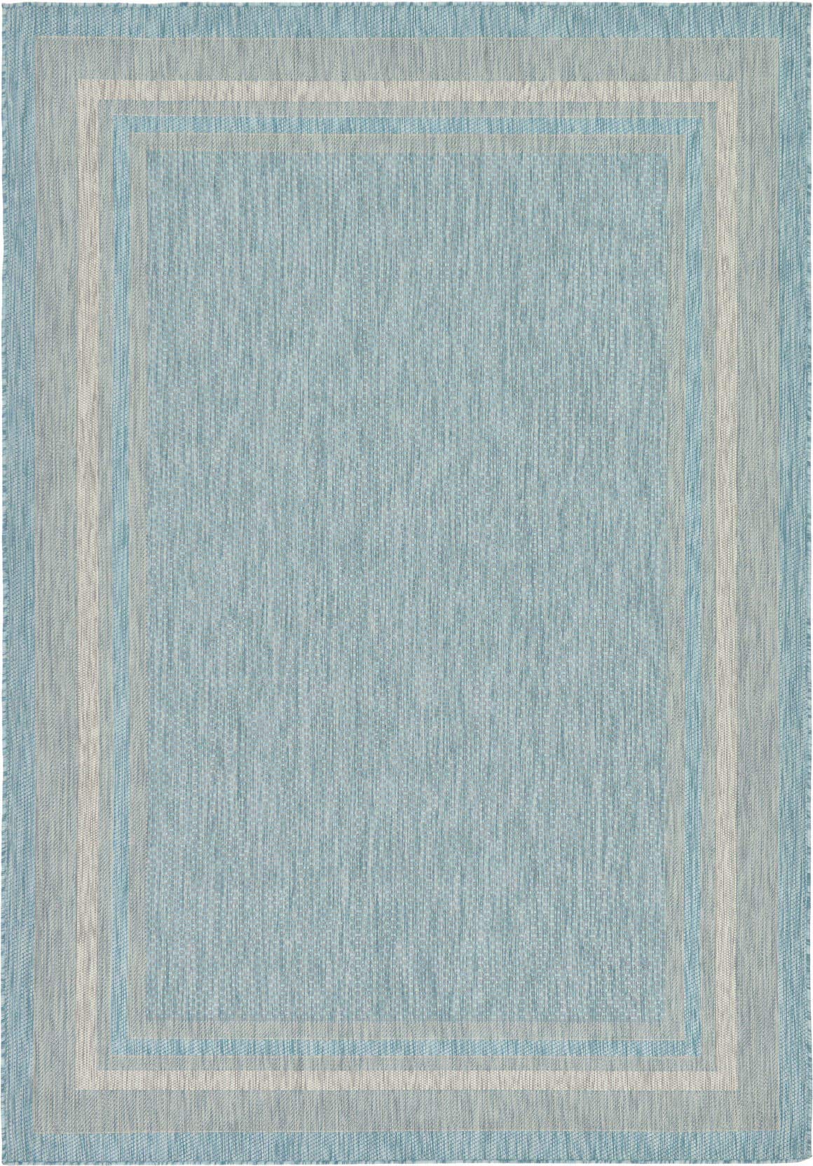 Unique Loom Outdoor Border Collection Area Rug - Soft Border (7' 1" x 10' Rectangle, Aquamarine/ Ivory)