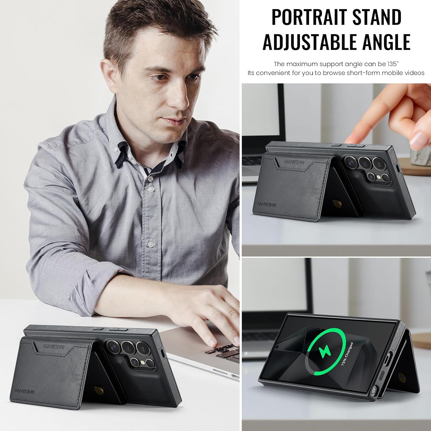 SZHAIYU K2 2 in 1 Detachable Magnetic Phone Cases Compatible with Samsun Galaxy S25 Ultra Case with Card Holder RFID Blocking, Compatible with Magsafe Wallet, Leather 6.8'' (S25 Ultra,Black) - Image 7