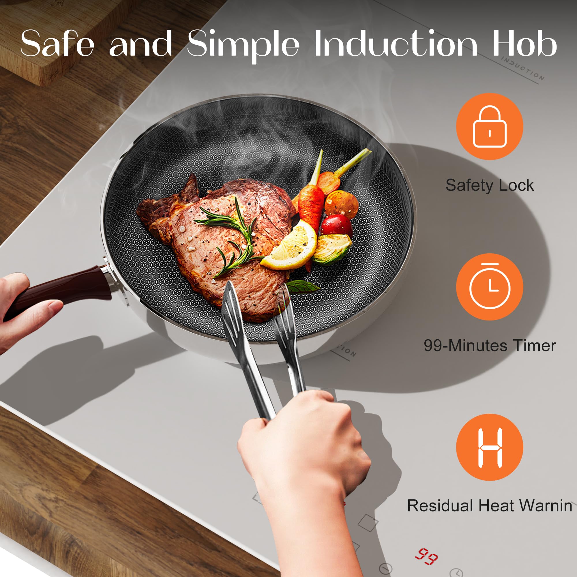 White Induction Hob Plug in DELITEER, 2800W Electric Hob 13amp, 60cm Induction Hob 4 Burners Built in, Touch Contol with Safety Lock, Timer, 220V — view 5