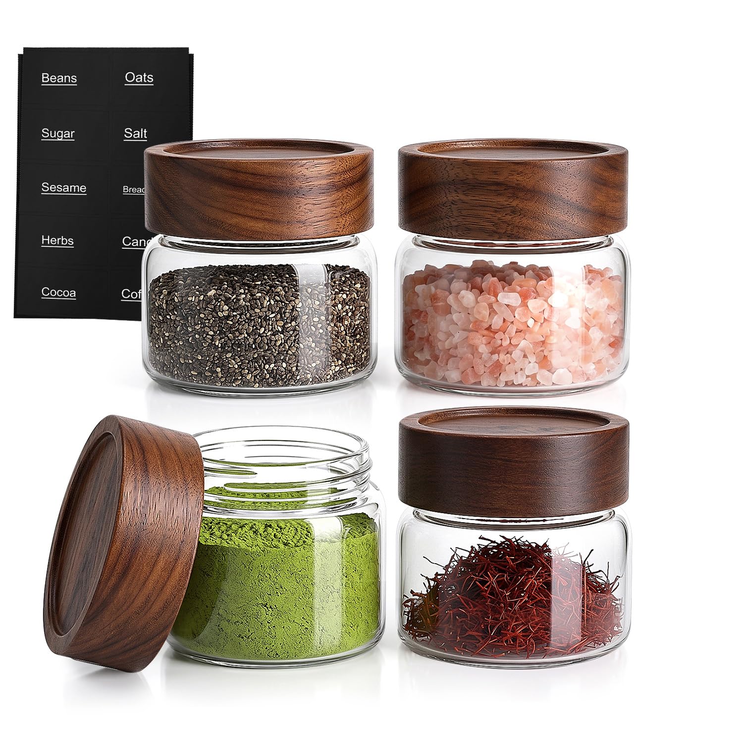 4 Pack 4 oz Glass Jars with Lids, Small Mason Jars with Airtight Acacia Wood Lid, Glass Spice Jars for Kitchen Pantry Organization, 4oz Small Jars for Spices, Nuts, Herbs &amp; Seasoning