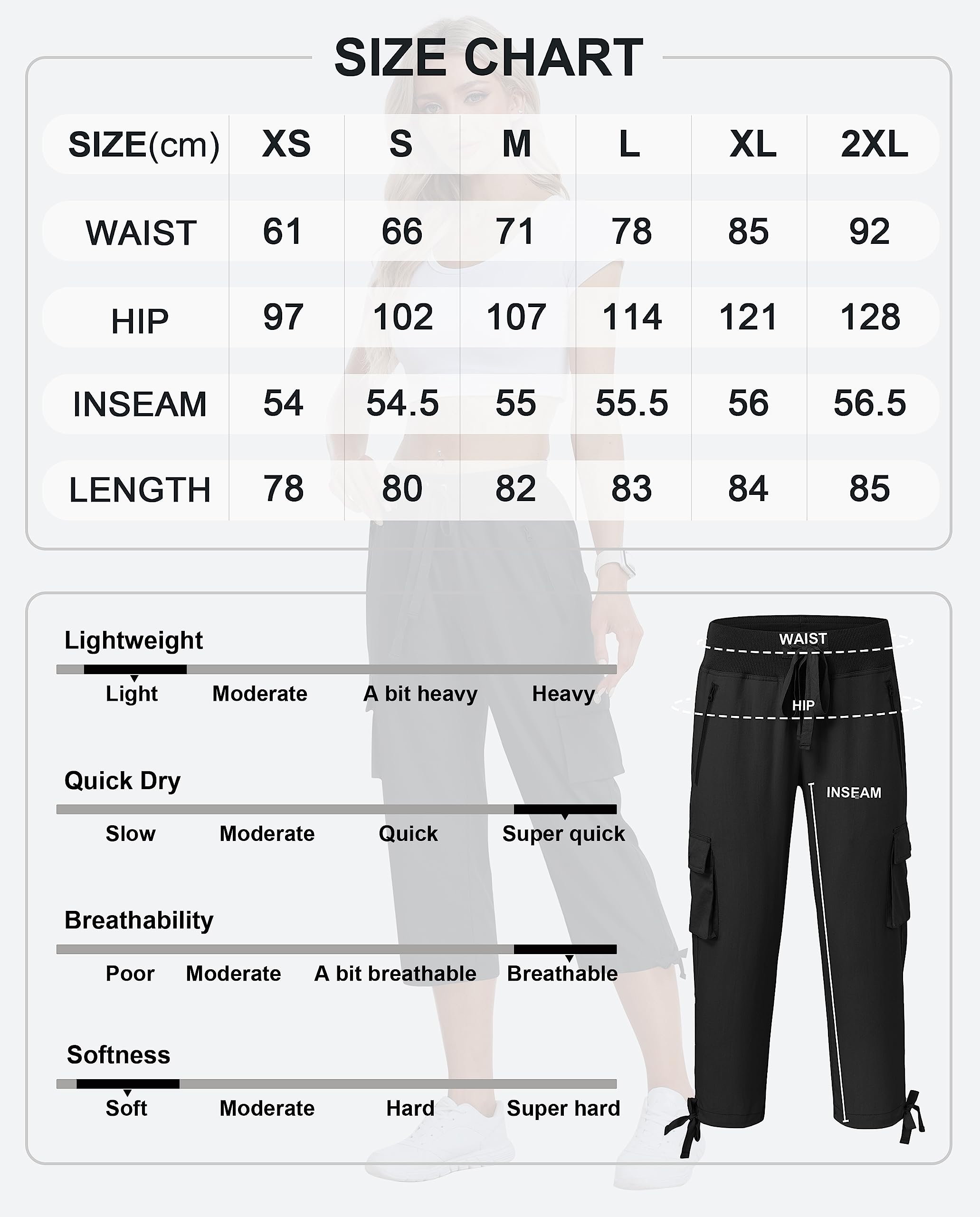 MoFiz Pantalones Cargo Mujer Capri Pantalón 3/4 Largo Ligero Verano Outdoor Pantalones de Senderismo Transpirable con Bolsillo Cremallera