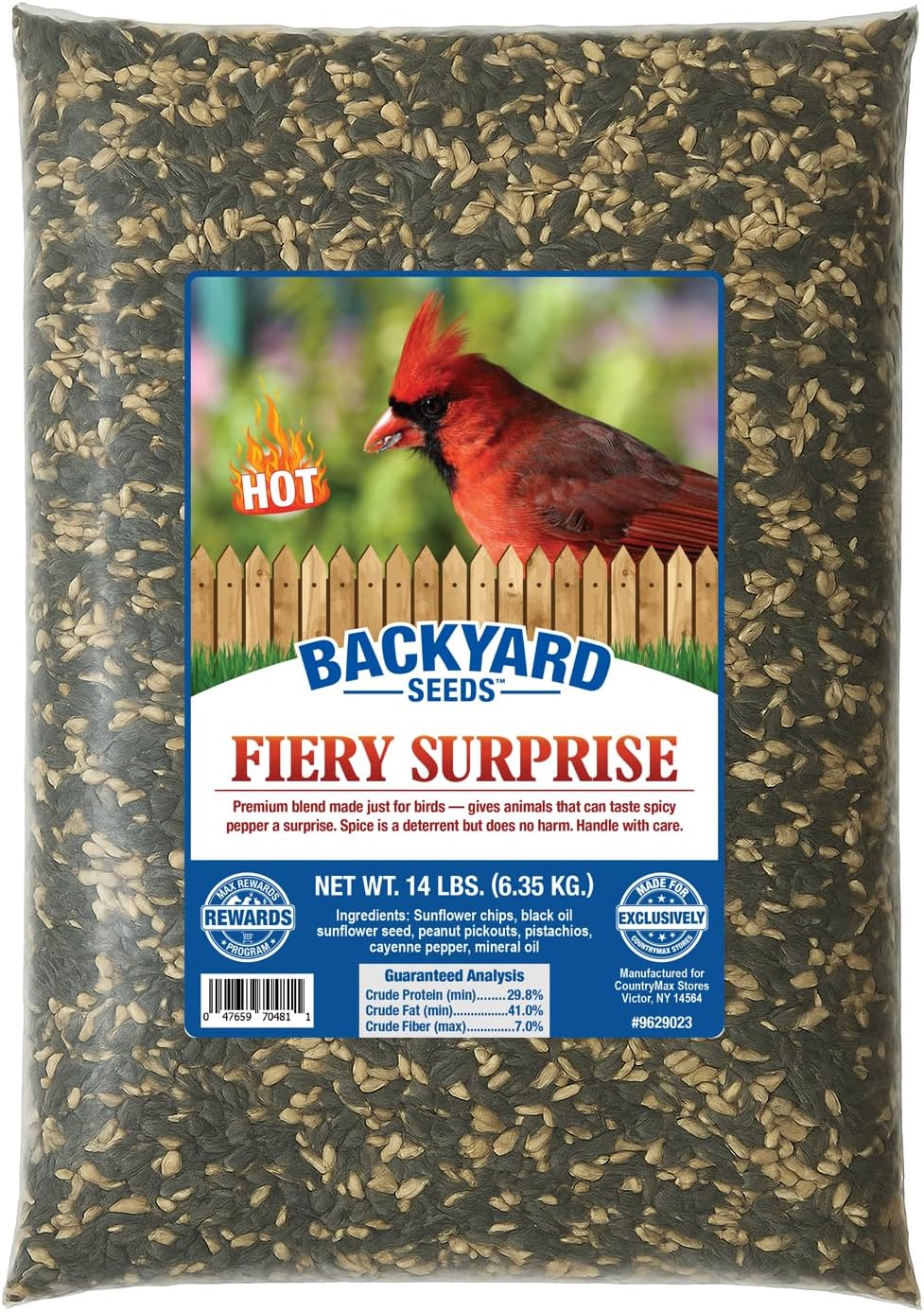 CountryMax Backyard Seeds Fiery Surprise Spicy Bird Seed Blend – Hot Cayenne Pepper Bird Seed – Squirrel Resistant Wild Bird Food (14 Pounds)