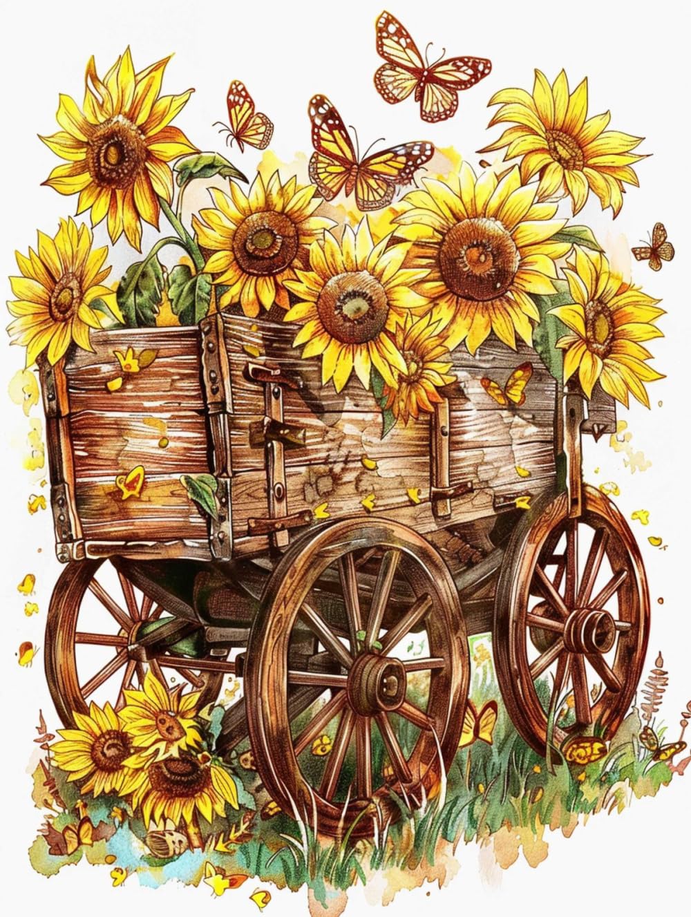 14CT Kit Punto De Cruz Con Hilos Y Tela Flores De Girasol En El Carrito Kit De Punto De Cruz Estampado Flores Y Mariposas Kits De Bordado Kit De Bordado Artes Y Manualidades Para La Decora 80x100cm