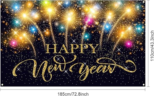 Miniatura 2 de Blulu Suministros de decoración de fiesta de Año Nuevo, pancarta de tela extragrande para decoración de fiesta de 2026, fondo de cabina de fotos de