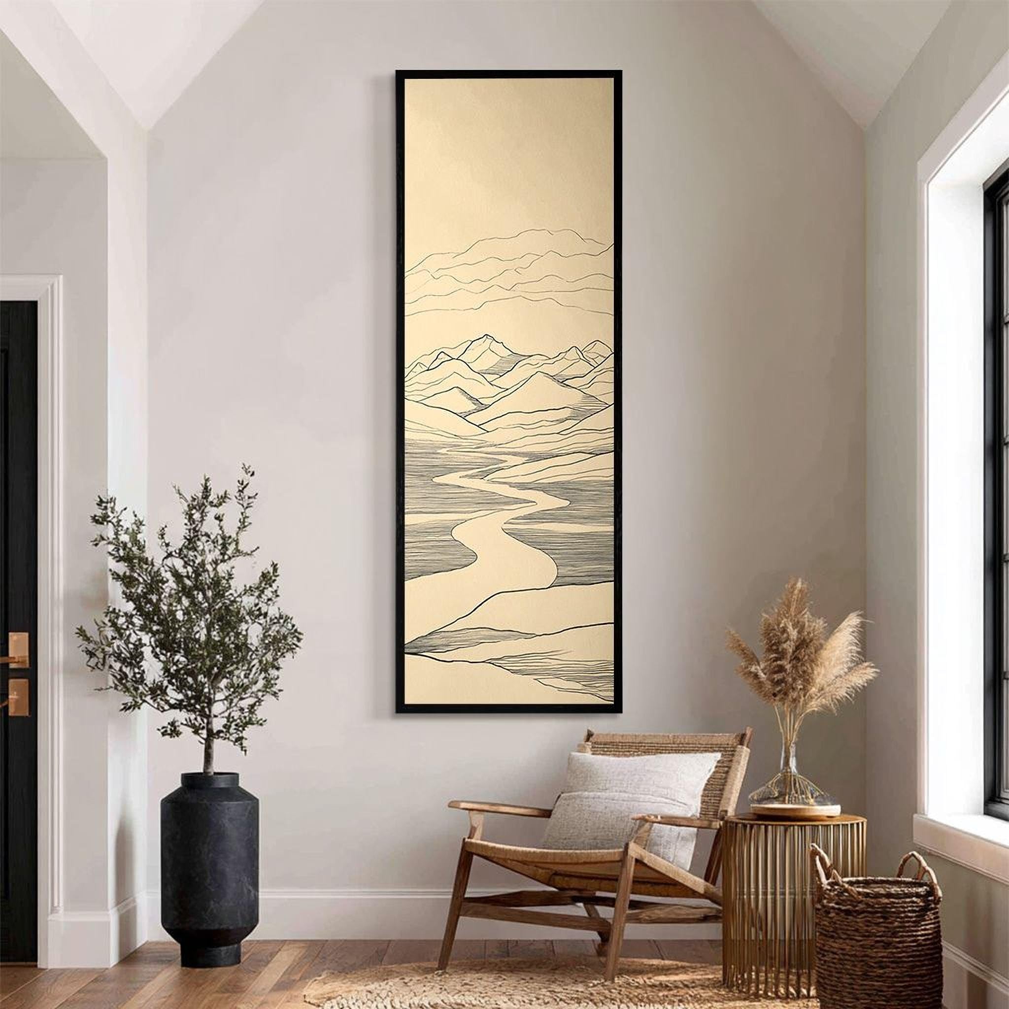 XBTYKPB Arte murale Japandi - Dipinto Wabi Sabi alto e stretto - Tela verticale lunga - Stampa su tela alta e stretta - Opera d'arte astratta (45x135 cm/senza cornice)