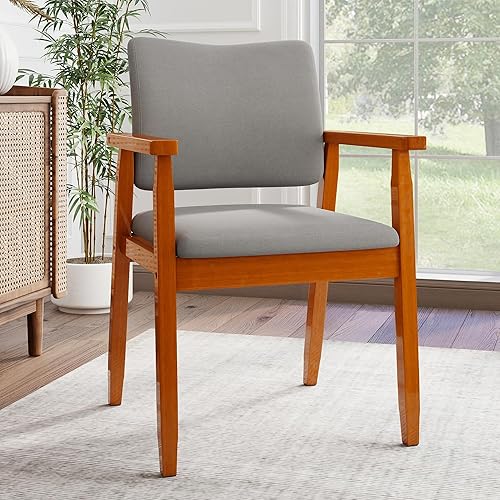 Miniatura 15 de thksbought Juego de 4 sillas de comedor modernas de nogal de mediados de siglo, brazo de madera, tela gris, cocina, cafetería, sala de estar