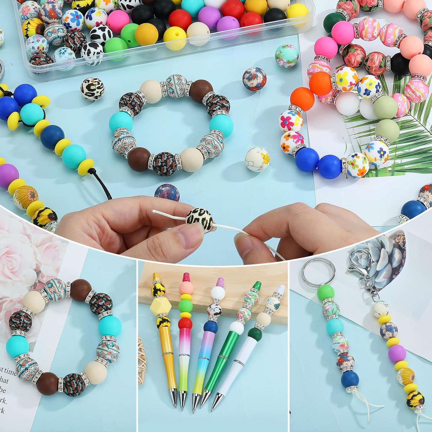 20 Pcs 15mm Silicone Beads Bulk Flower Printed Silicone Focal Beads for Pens Decors Necklace Jewelry Crafts DIY(Rainbow Flower) - Image 5