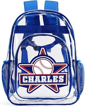 Custom Baseball Clear Backpack for Boys Girls, Customized Kid Bookbag with Name, Heavy Duty Transparent Backpack with Reinforced Strap, Back to School Gifts Personalized School Bag