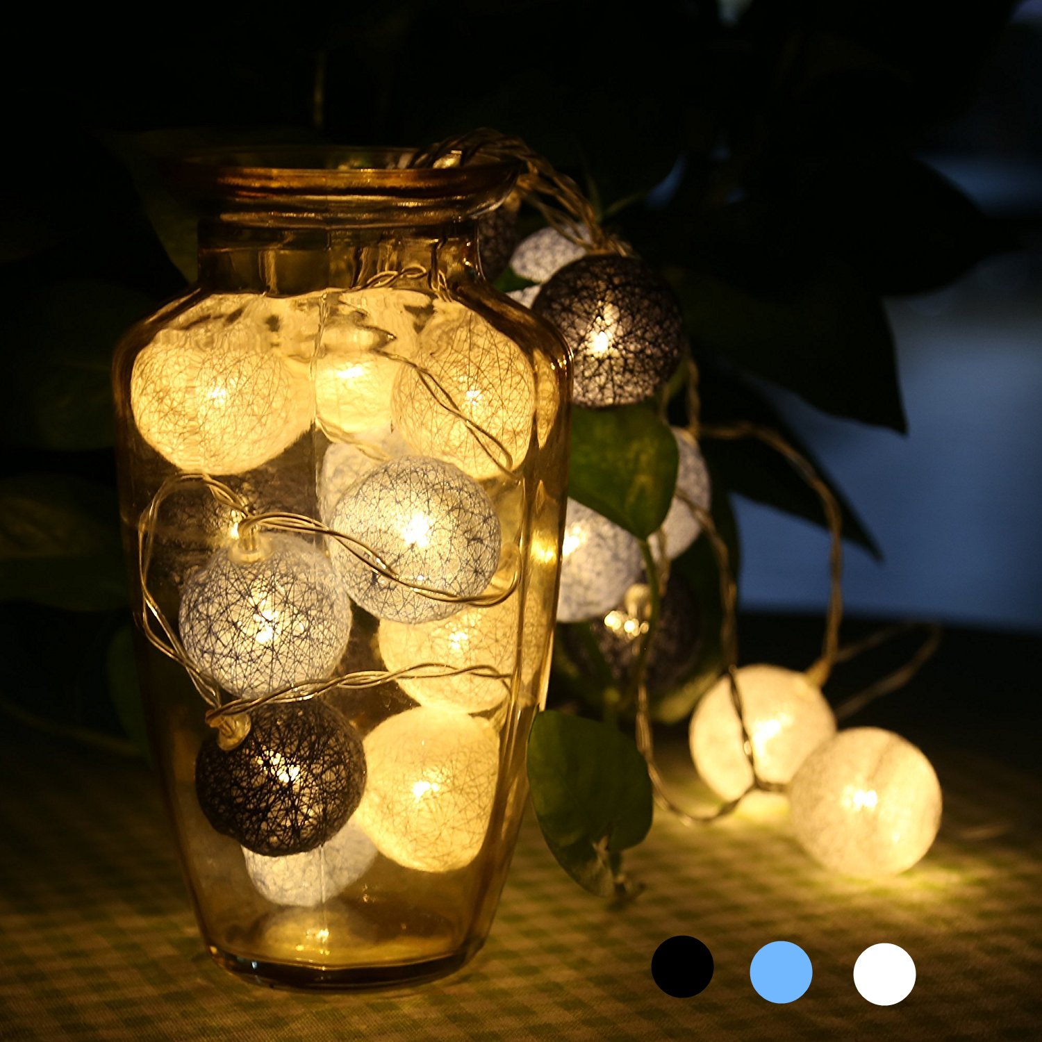 Cotton Ball Fairy String Lights, Morbuy Battery Operated Multicolor Decor LED Night Lights 6cm Ball 20 Lamp for Garden Indoor Home Holiday Party Wedding Christmas Decoration (1.8m/10 Lights, 6)