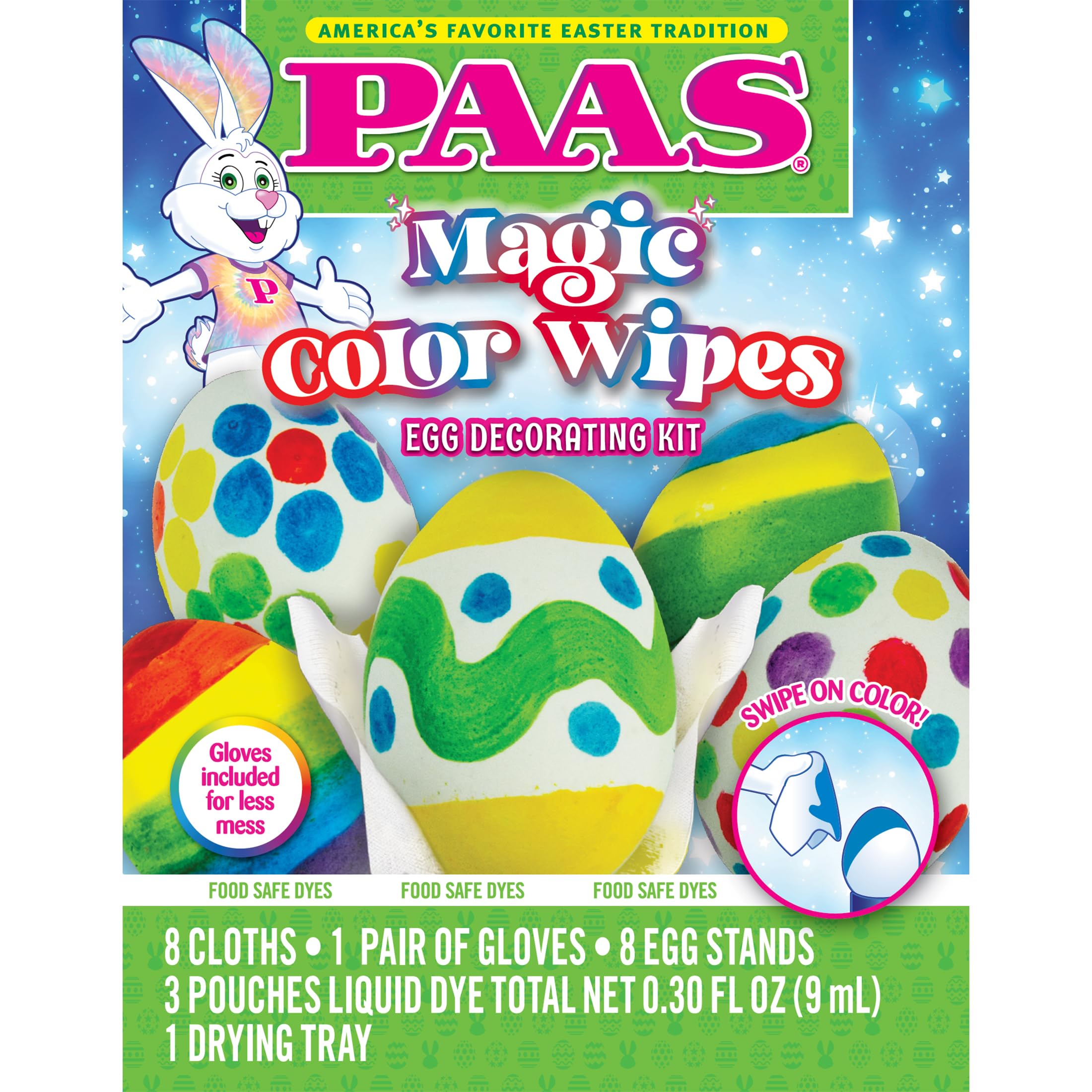 PAAS Magic Color Wipes Egg Decorating Kit – Fun and Easy Decorating with Color Wipes, Dye Pads, and 8 Egg Stands for Vibrant Designs
