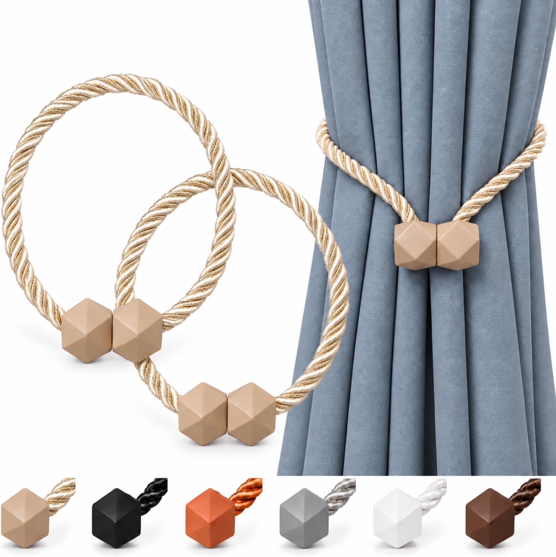 NazTur Magnetic Curtain Tiebacks, Curtain Ties, No-Drill Holdbacks (2 Pack)