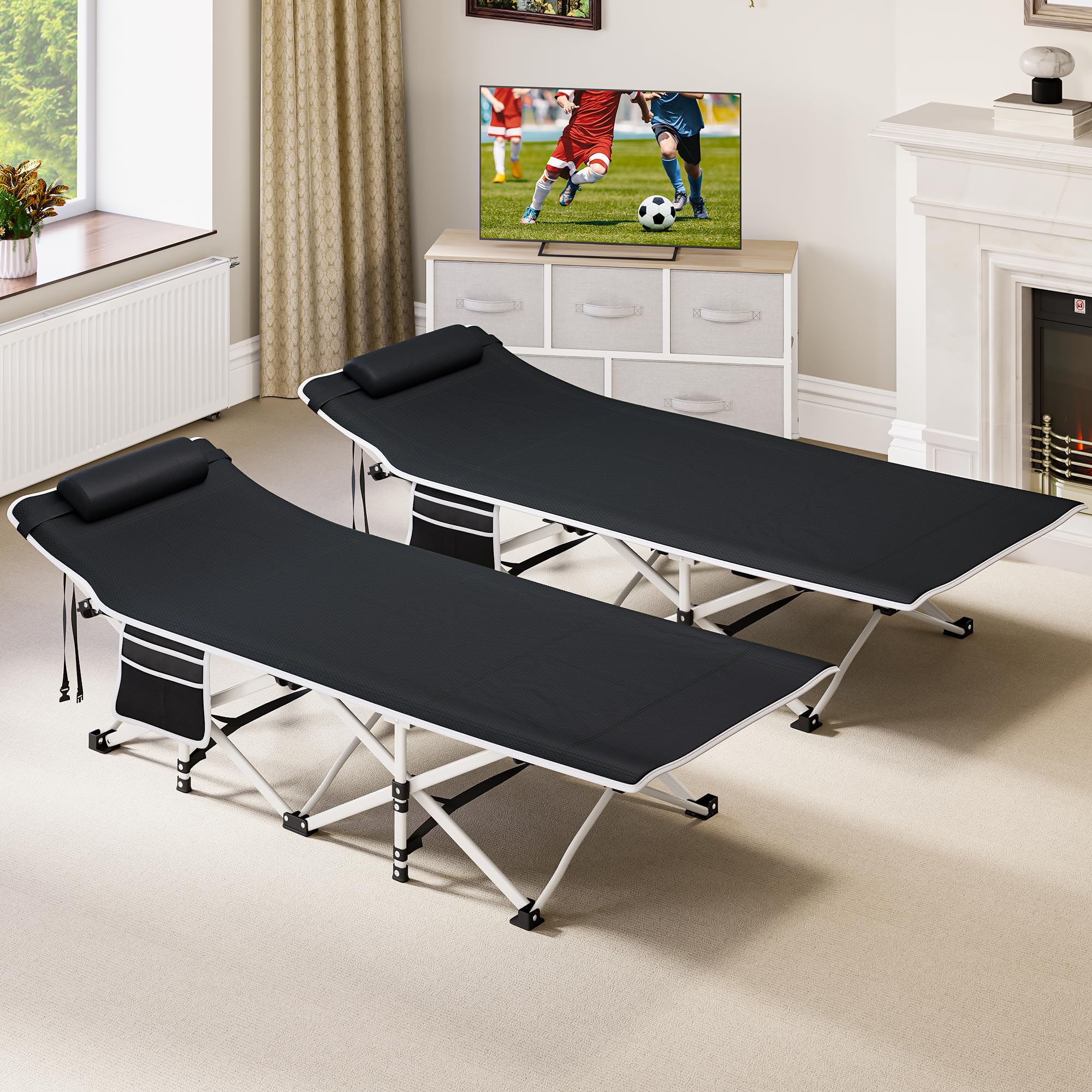 YITAHOME 2PC Feldbett Klappbar für Erwachsene, Campingbett 260 kg Traglast, Starkes Gestell, mit Tragetasche, Schwarz