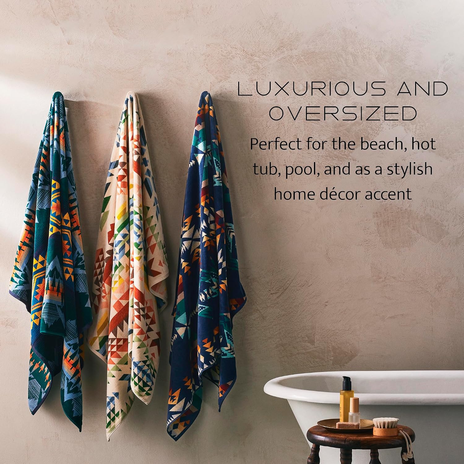 Pendleton Oversized Jacquard Spa Towels, 40 x 70 inches Bath Towels, 100% Cotton, Soft and Quick Dry for the Beach, Hot Tub, Pool - Creekside