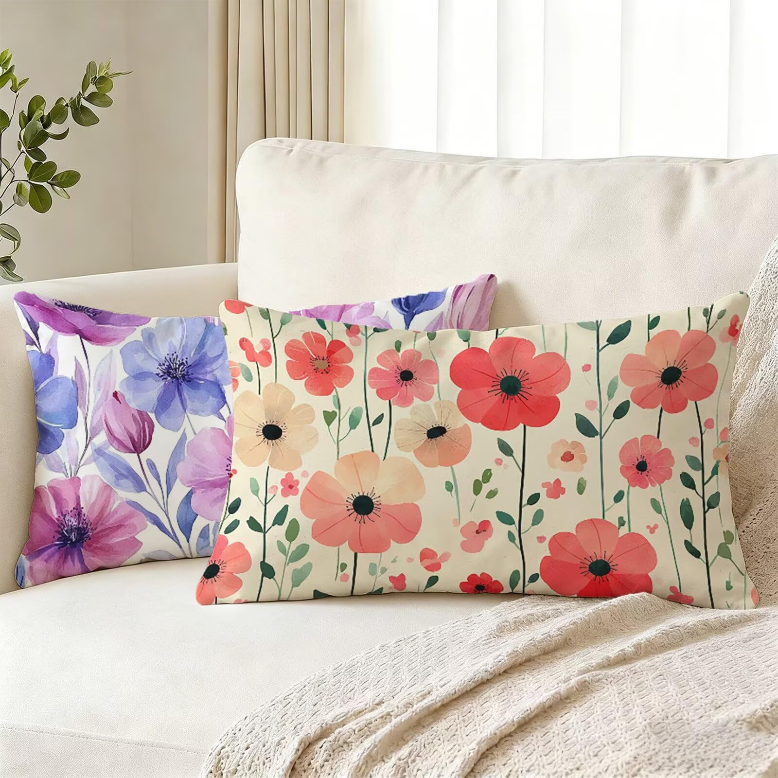 Housse coussin exterieur impermeable violet 60x80 lot de 2 en velours pour jardin maison J0-444
