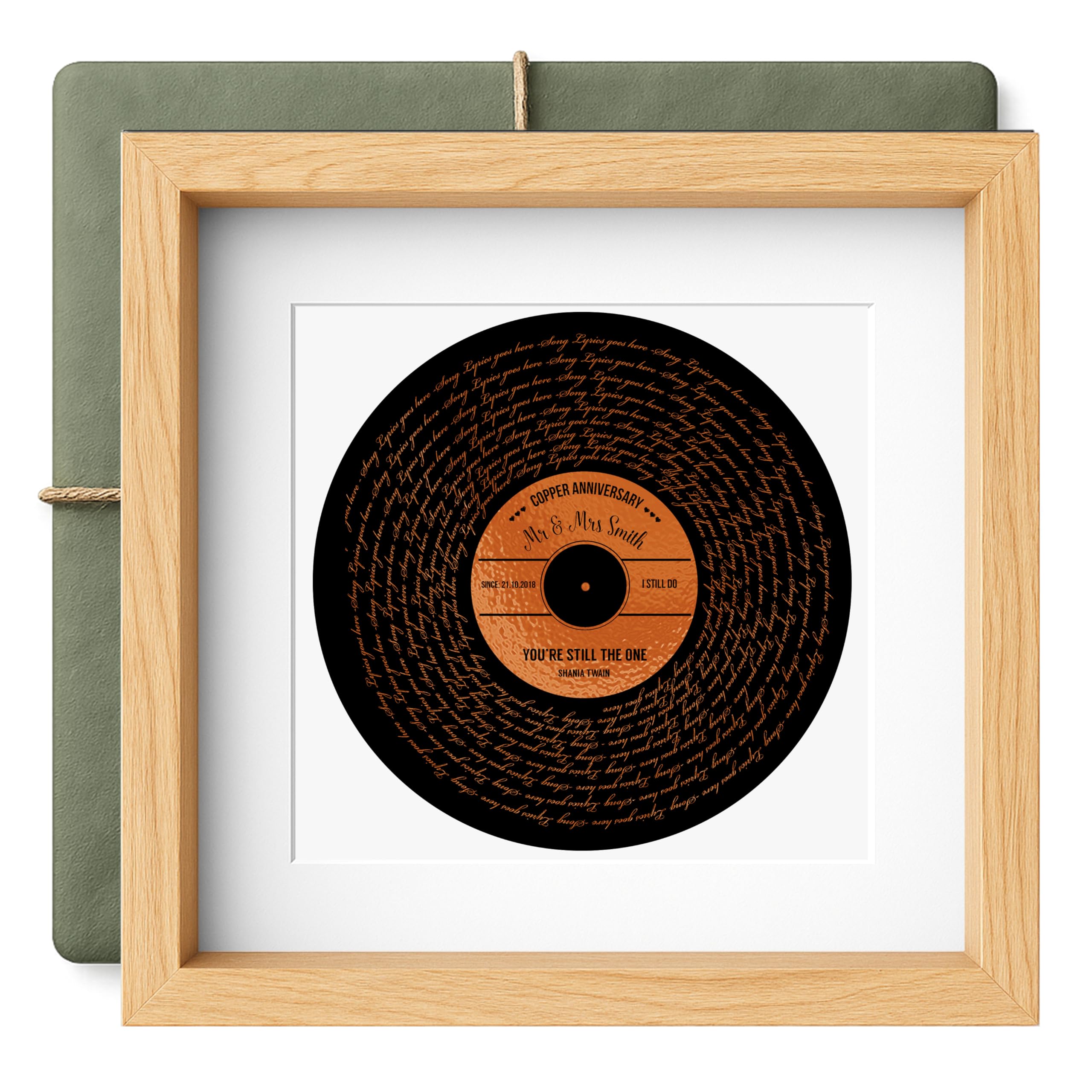 Made By Mika Ltd Blue Personalised Record Print – Anniversary & Wedding Gift | Custom Song Lyric Vinyl Style Wall Art | Copper, Gold & Silver Foil | Optional Frame (Oak, Black, White)