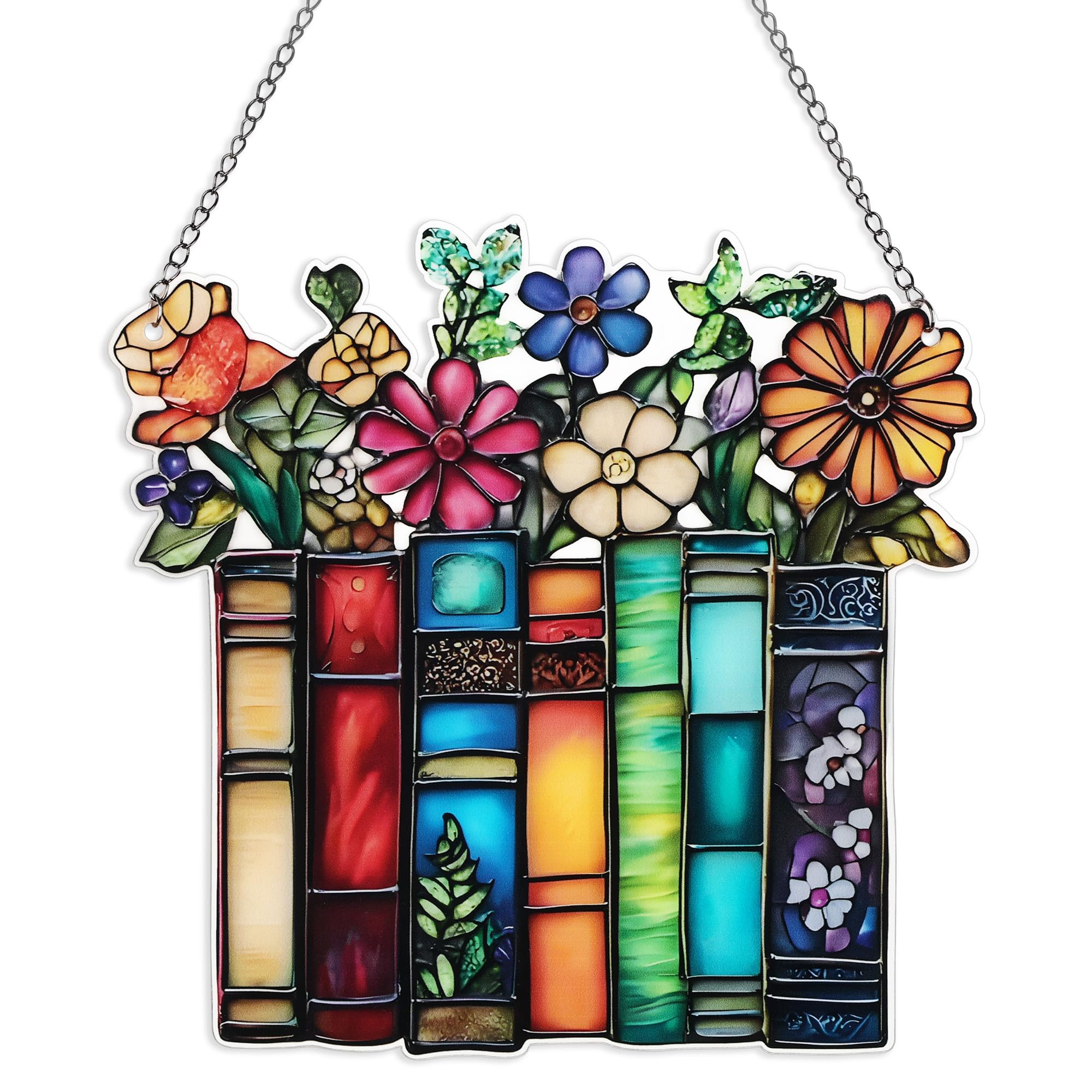 Suncatcher Gifts for Women Book Flower, Colorful Acrylic Car Charm Hanging Ornament for Mom Home Window Decor Garden