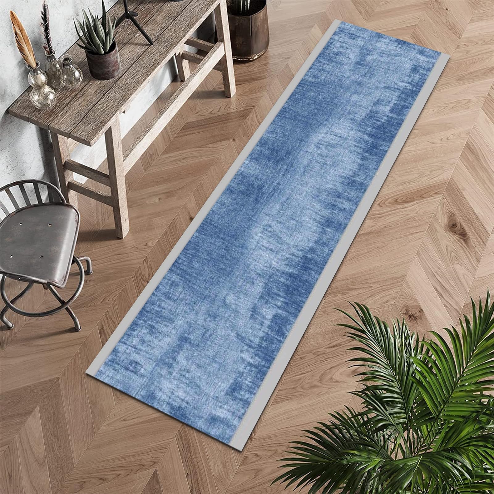 Tappeto resistente antiscivolo blu per corridoio, lavabile, per soggiorno, ingresso, camera da letto, lavanderia, 80 x 300 cm, elegante decorazione per la casa