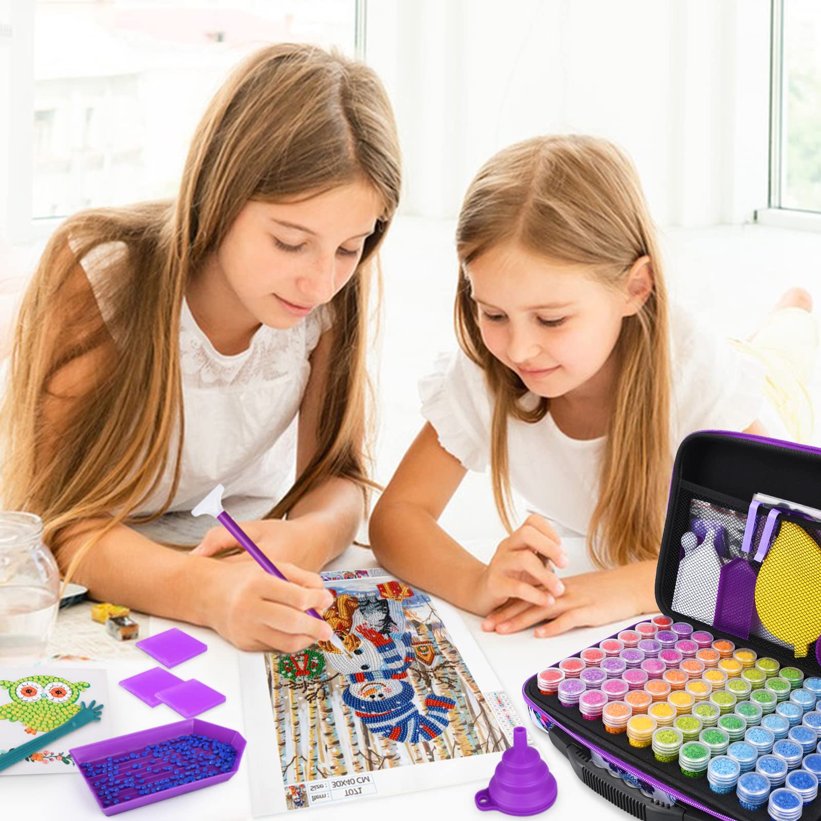 Set di 60 Scomparti per Pittura con Strass Fai da Te, con Custodia per Penna, pinzette, Adesivi, Vassoio in plastica per Pittura con Diamantini