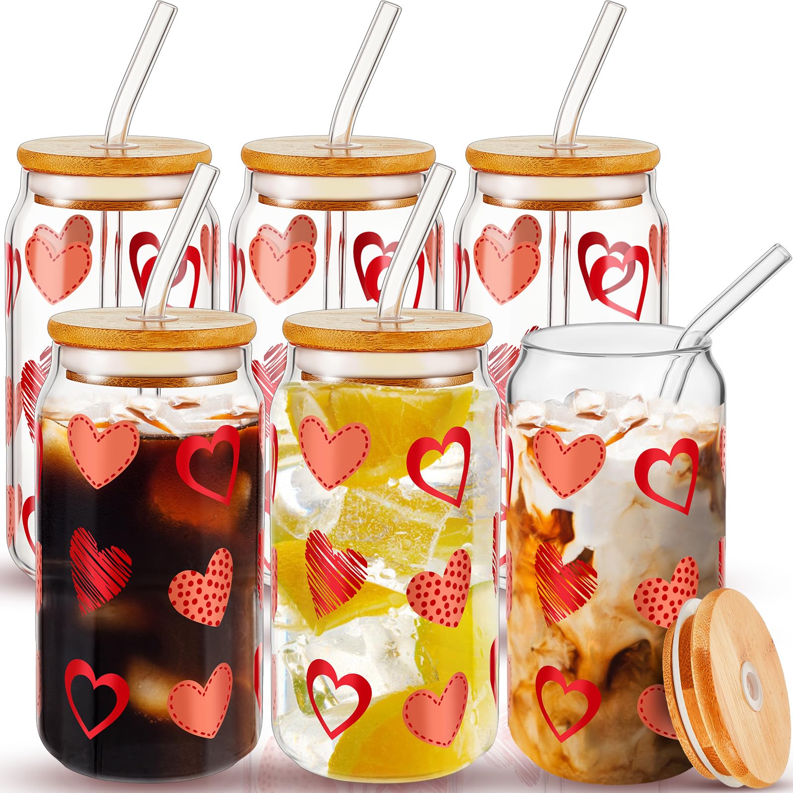 Amazon.com: Suclain 6 Pcs Valentine's Day Glass Cups with Bamboo