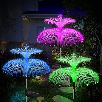 Weepong Solar Garden Lights 3 Pack New Upgraded Outdoor Waterproof 7 Color Changing double Jellyfish and Star Solar Flower Lights for Yard Decor,Outdoor Decor,Gifts for Women