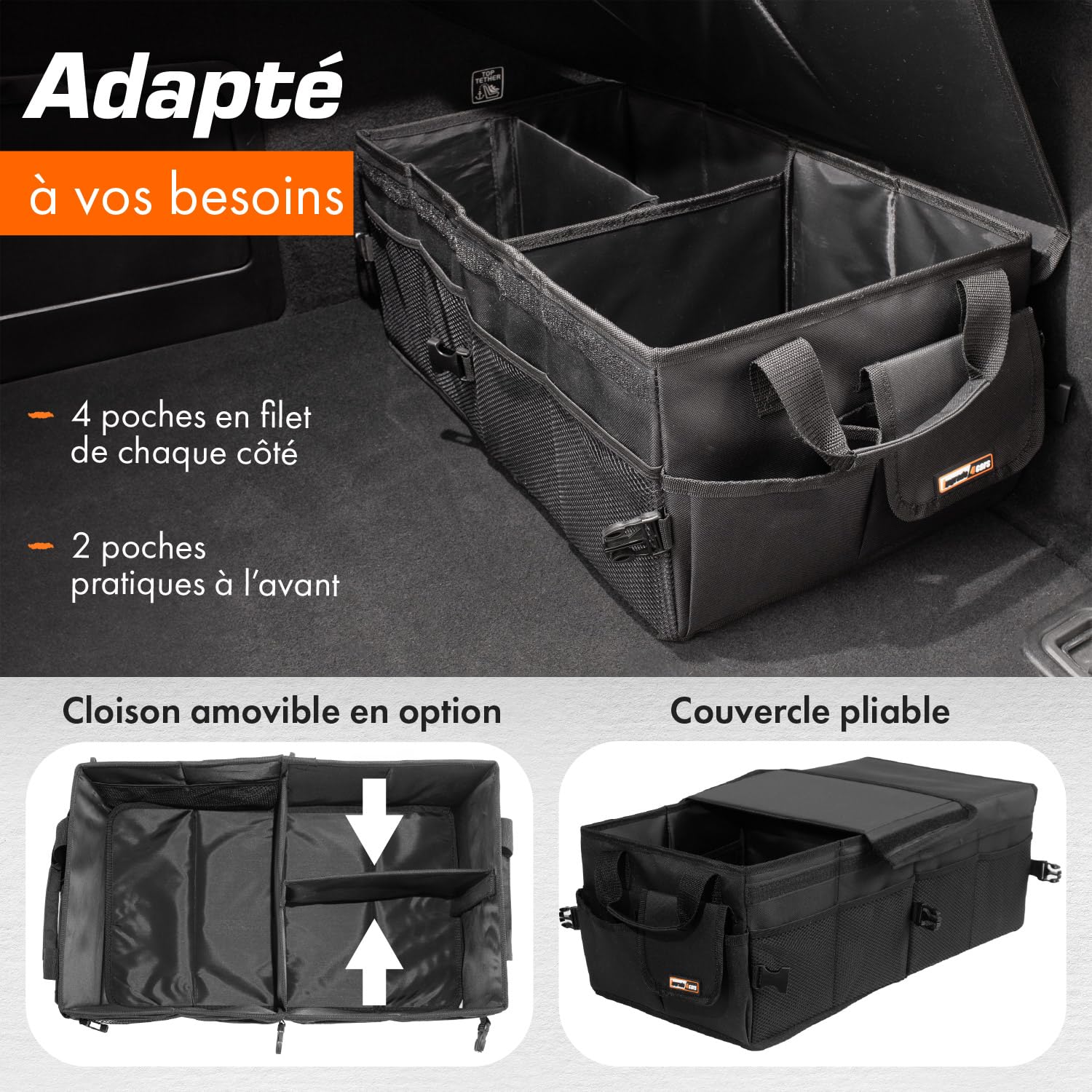 upgrade4cars Organisateur de Coffre de Voiture Pliable | Sac de Coffre pour Auto Universelle | Boîte de Rangement de courses Durable Scratch | Accessoire Flexible Gadget Utile