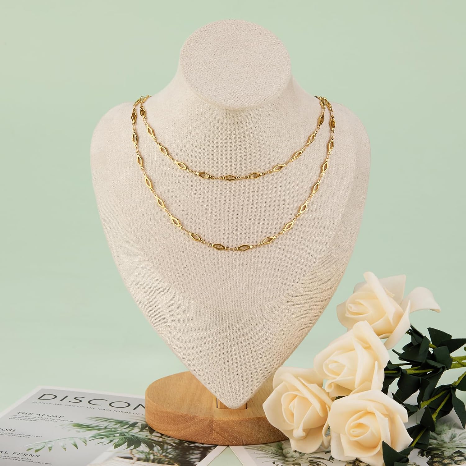 YOUBEIYEE 13 Feet Gold Plated Jewelry Making Chain Roll Stainless Steel Rhomboid Chain for Jewelry Making