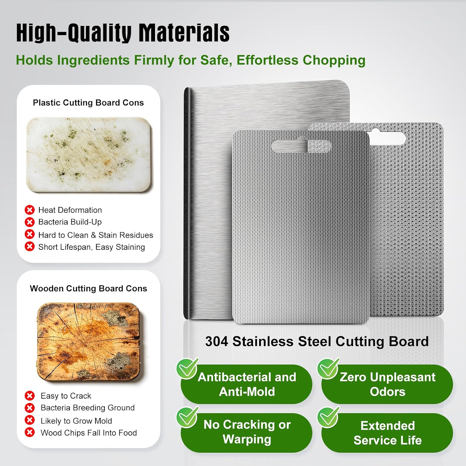 Stainless Steel Cutting Board Set, 3-Piece for Meat, Produce & Dough