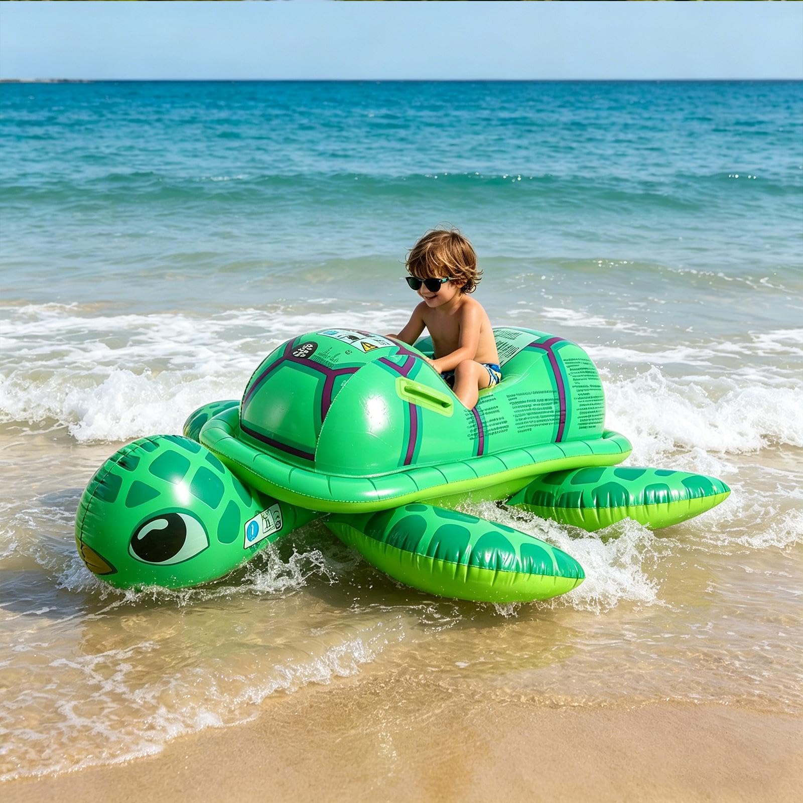 Kinder Schwimmreifen Aufblasbares Pool Schwimmtier Meeresschildkröte Schwimmspielzeug Sitzfläche mit Griffen Robustes PVC für Jungen Mädchen Strand