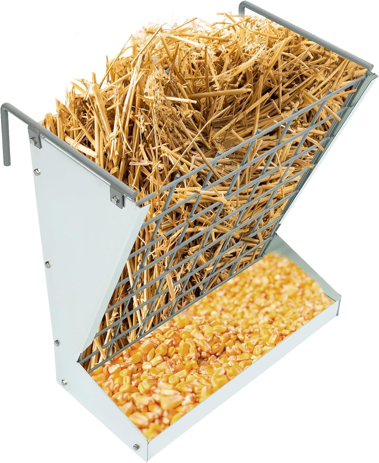 KUAFU Hay Feeder 2 in 1 Hay Rack Wall Mount Goat Feeders，Heavy Duty Galvanized Steel Hanging Feeders for Farm Livestock Small Goat & Sheep Grain Indoor Outdoor Uses
