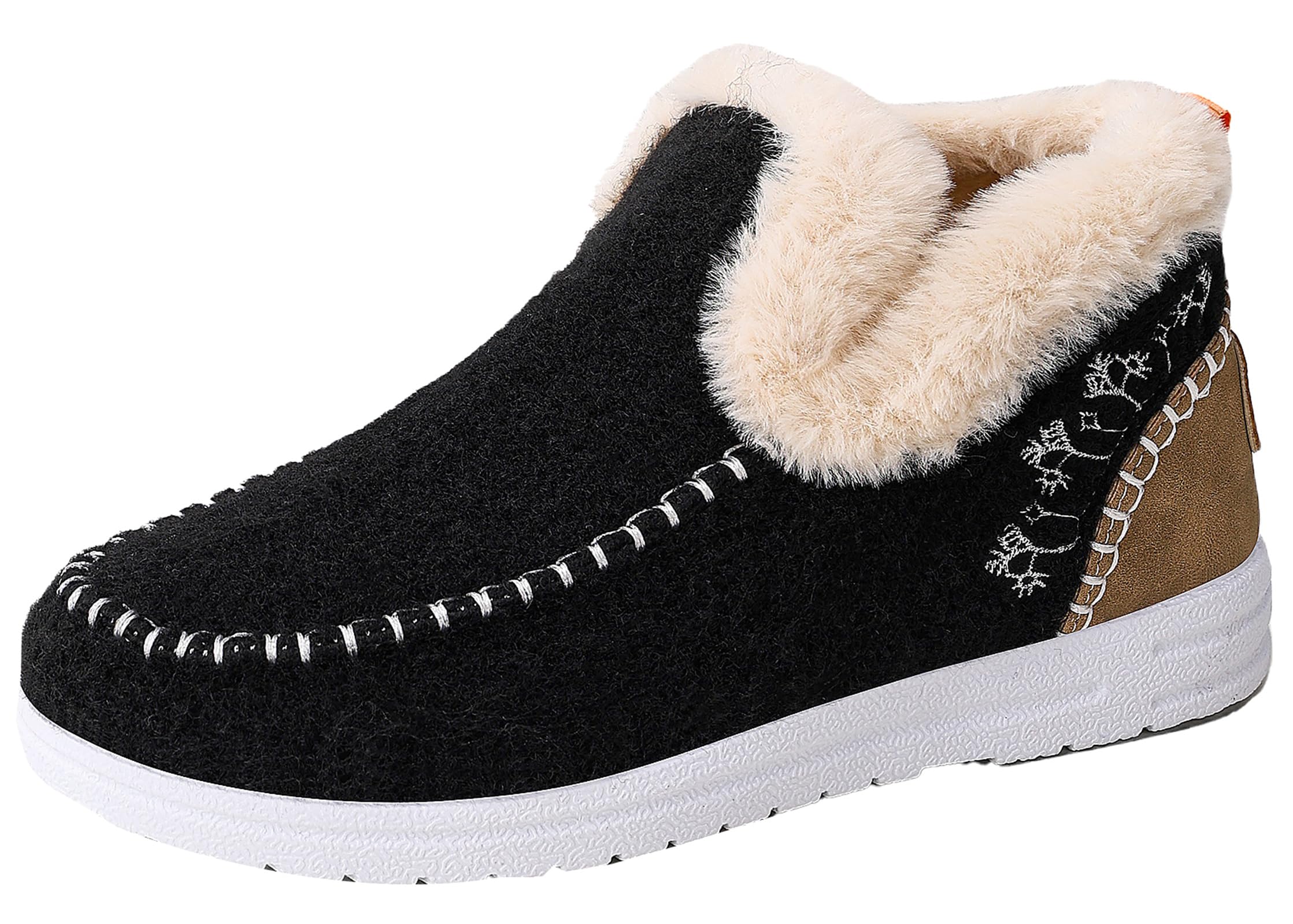 Womens Cozy Winter Ankle Boots Slip On Snow Boots Warm Plush Lining House Shoes Indoor Outdoor Short Booties