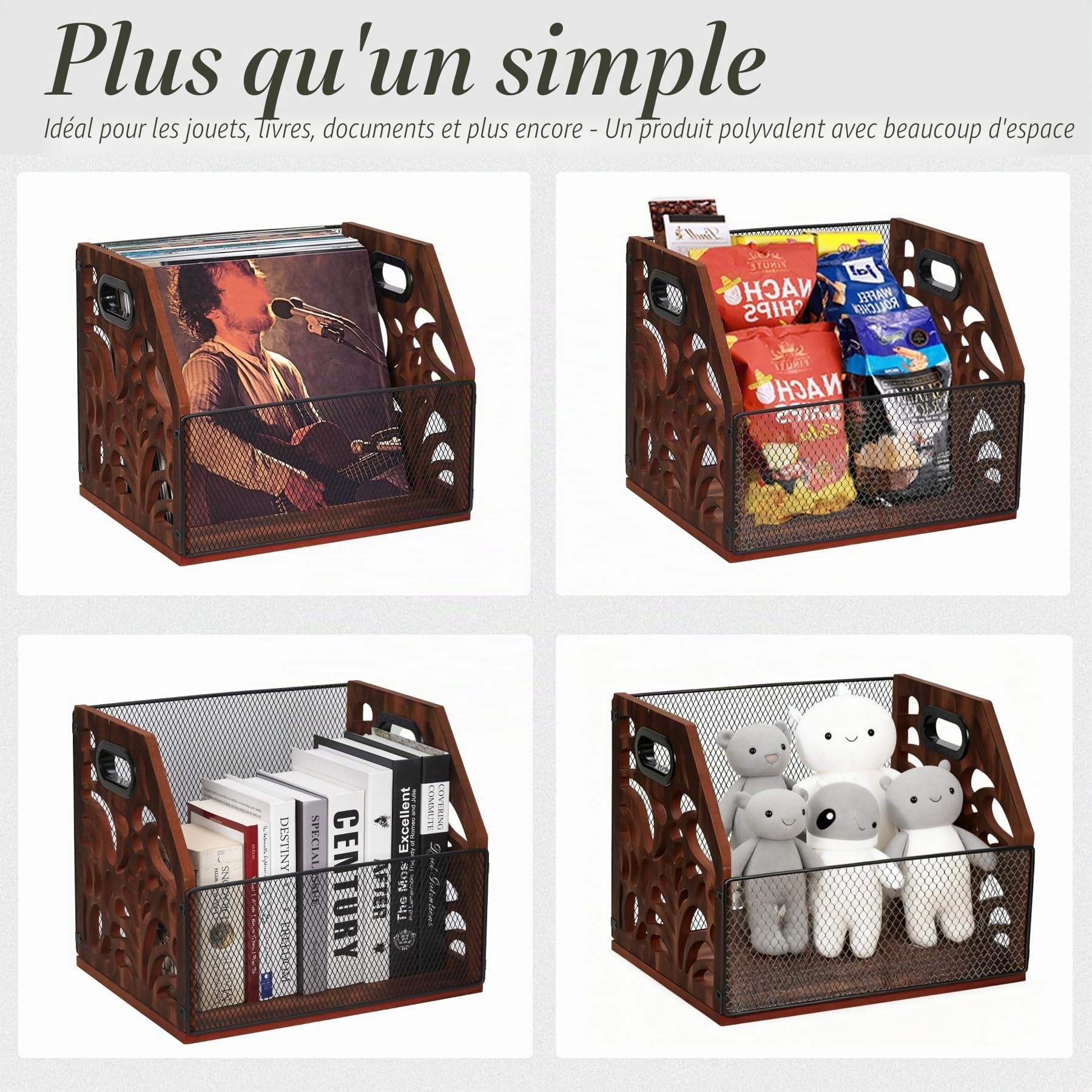 Support de rangement vintage en bois pour disques vinyles - Pour 70 disques vinyles
