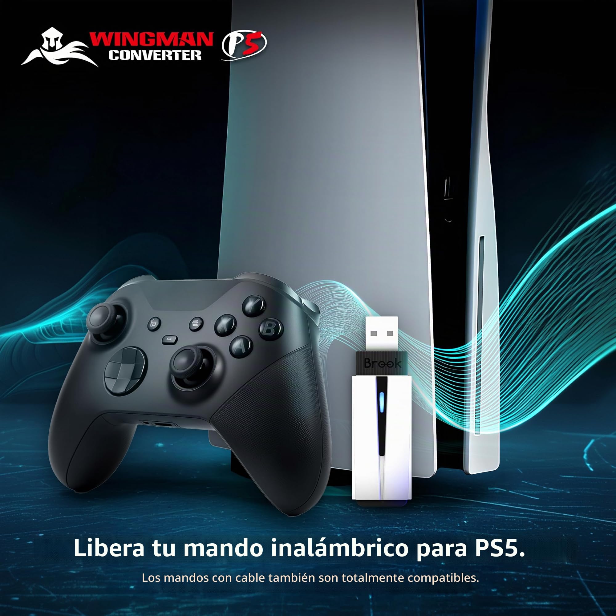 Brook Wingman P5 - Convertidor de controlador P5 P4 para PC con soporte inalámbrico y por cable, vibración, movimiento de seis ejes, Turbo, Macro, Remap a través del software Converter Center (Versión