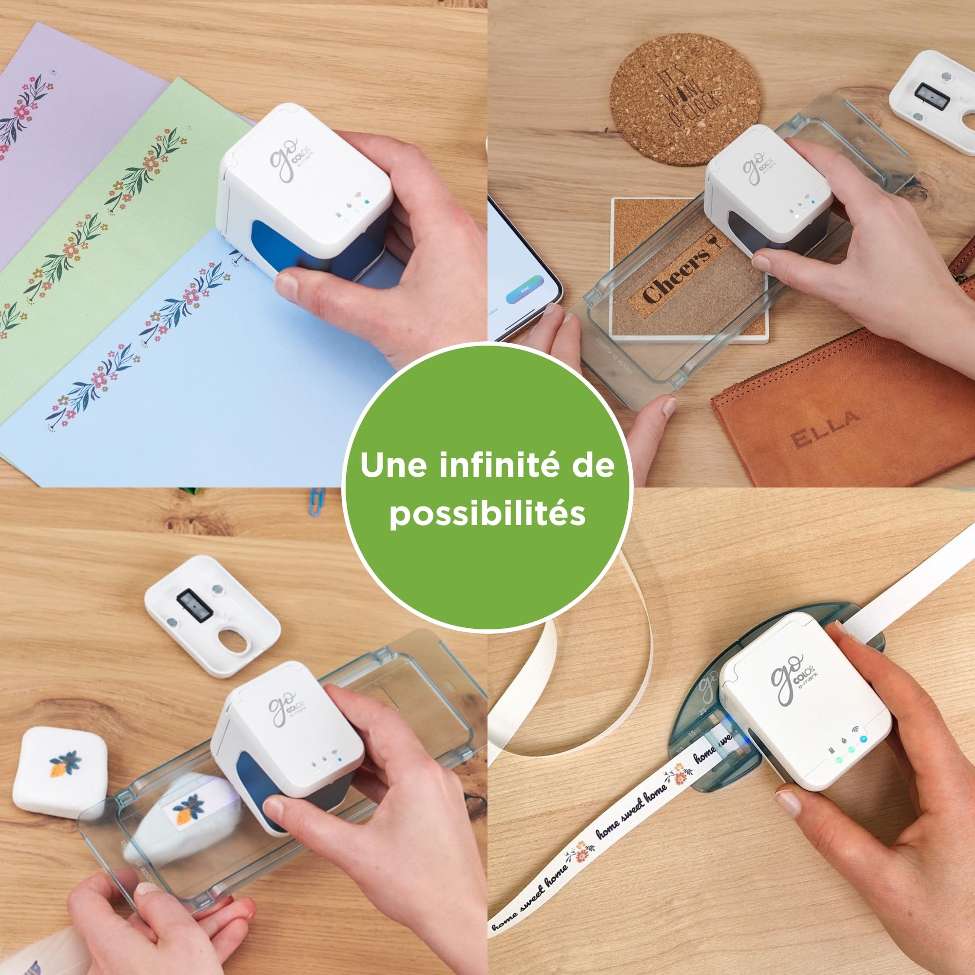 Kit Complet COLOP e-Mark go | Mini-imprimante | Couleur | DIY | Mini-imprimante portable pour surfaces absorbantes. Idéale pour le bricolage, inclut un éditeur d'application gratuit.
