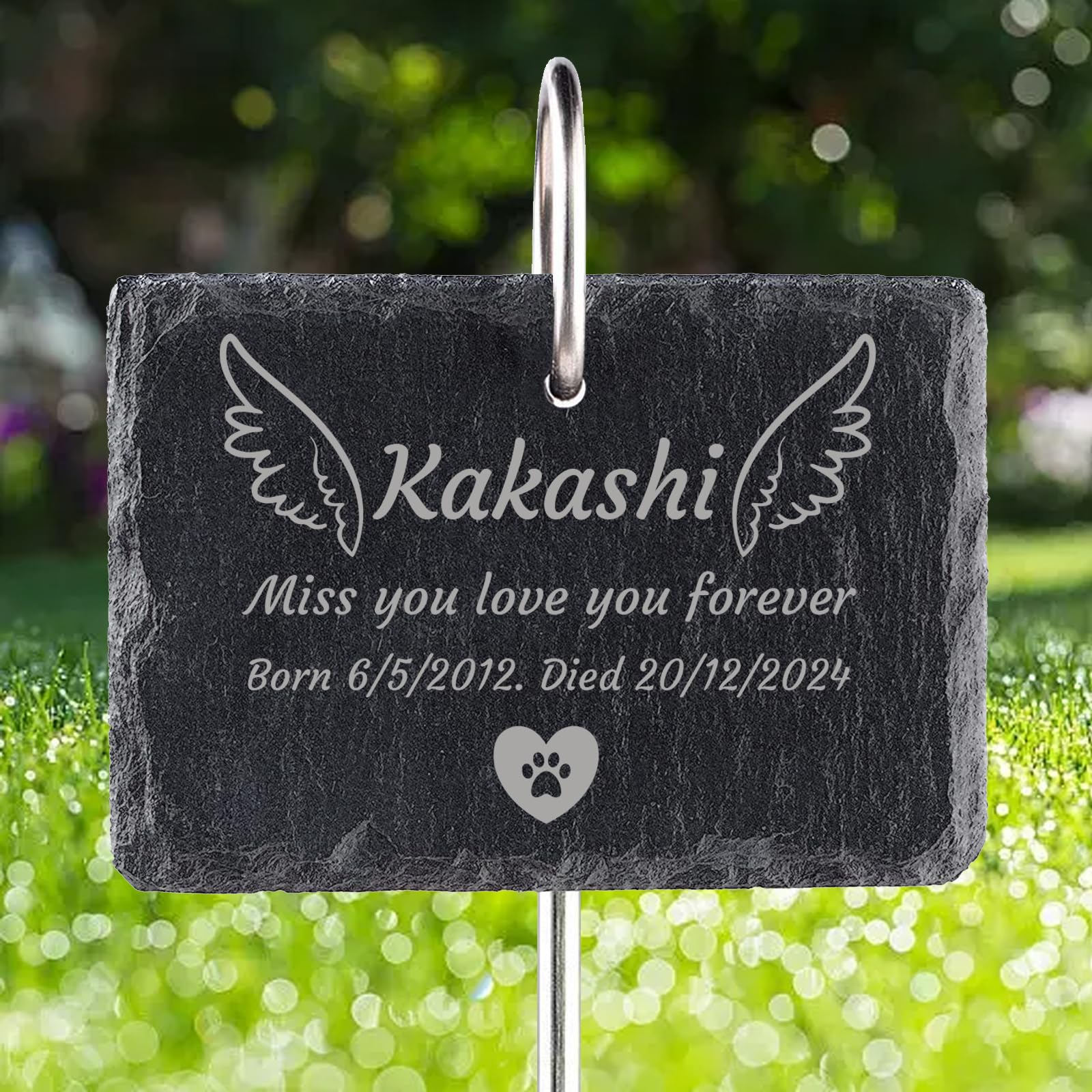 Jodimitty Personalised Pet Memorial Plaque with Hook Stake, Custom Name & Life Span & Message & Pattern, Engraved Plaques Stand Grave Stones Dog Cat Memorial Gifts Keepsakes (Rectangle) โ image 1