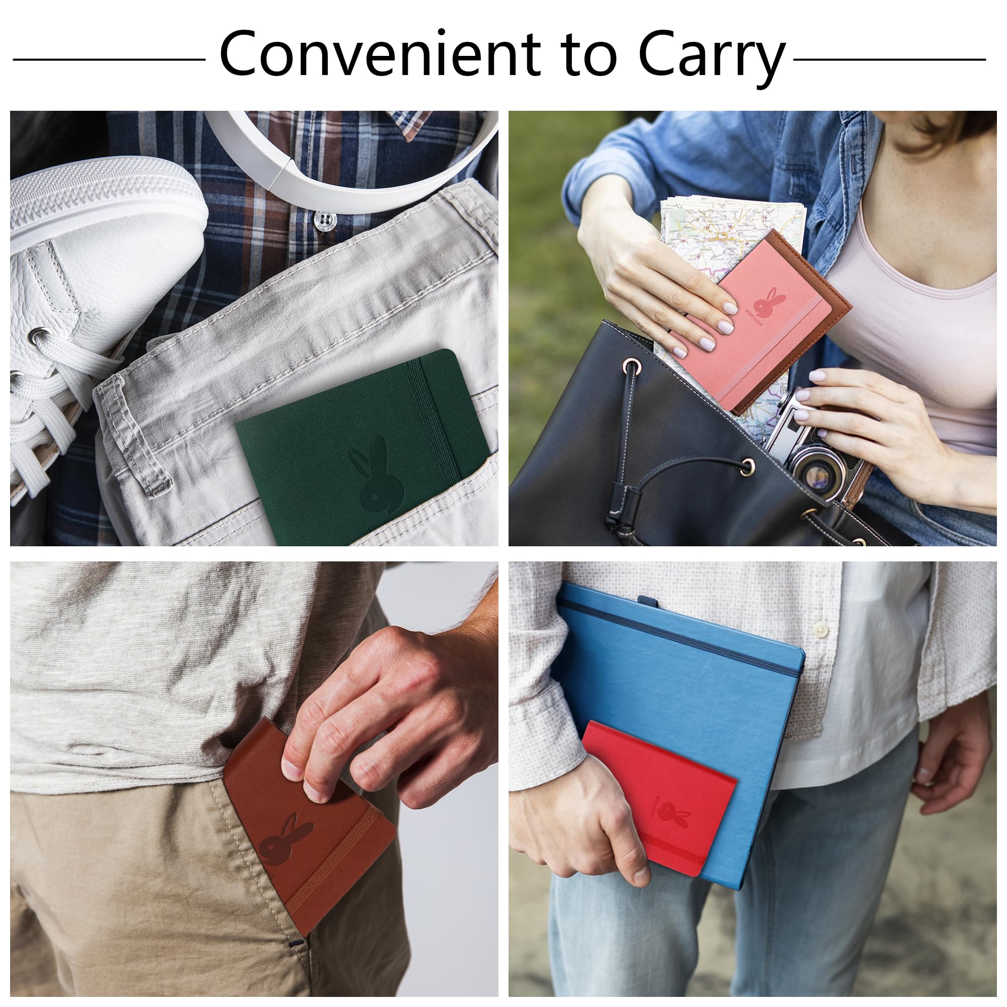 BOBO RABBIT Paquete de 3 cuadernos pequeños de bolsillo, mini diario rayado para tomar notas de viaje, tapa blanda A6, 200 páginas, papel grueso para hombres y mujeres, para tomar notas, diario