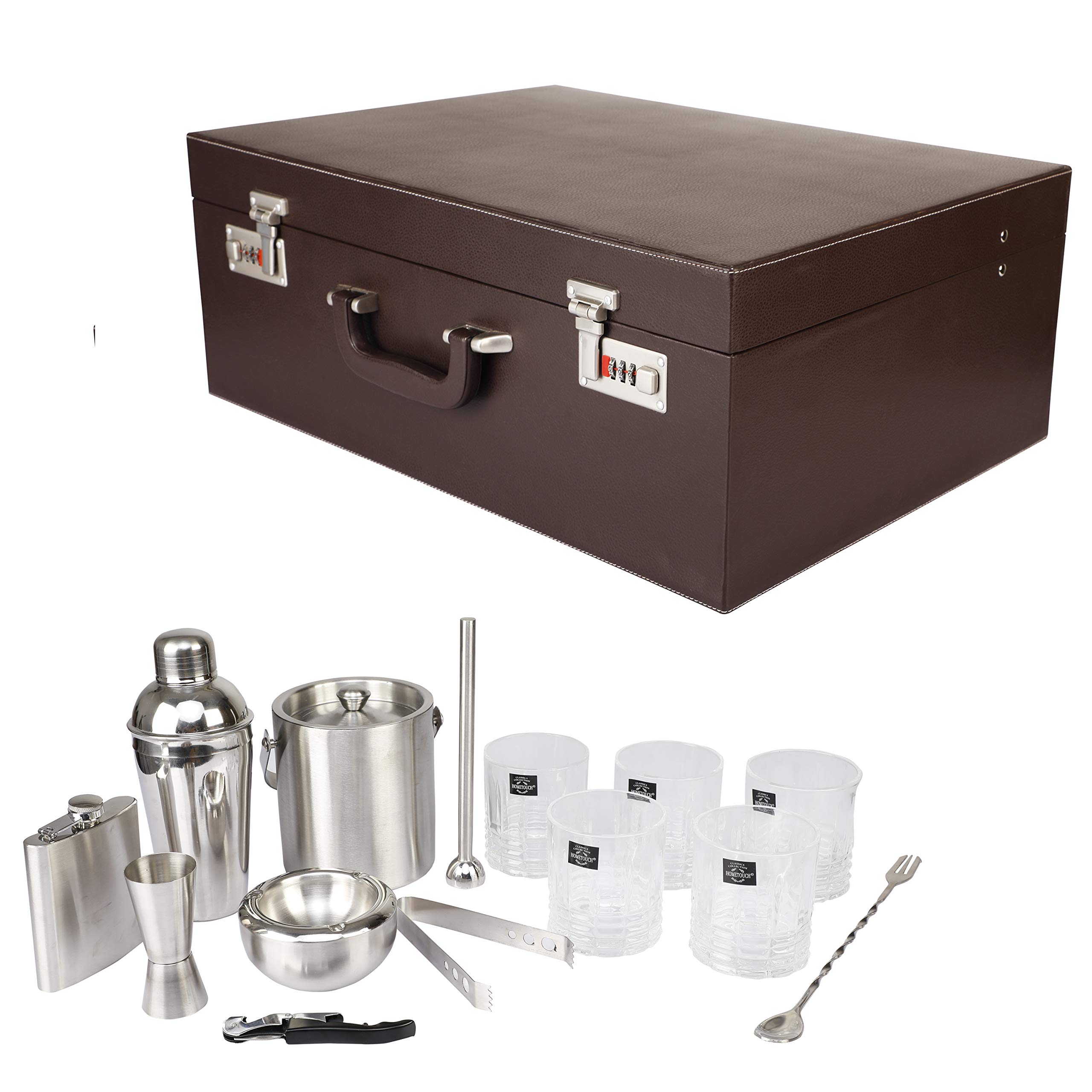 Anything & Everything Bar Sets | Portable Leatherette Bar Set | Wine Case | Whisky Case | Wooden Bar Set for Picnic | Portable Bar Accessories Set (Holds 01 Bottle & 05 Whisky Glasses) (Brown & Beige) 1