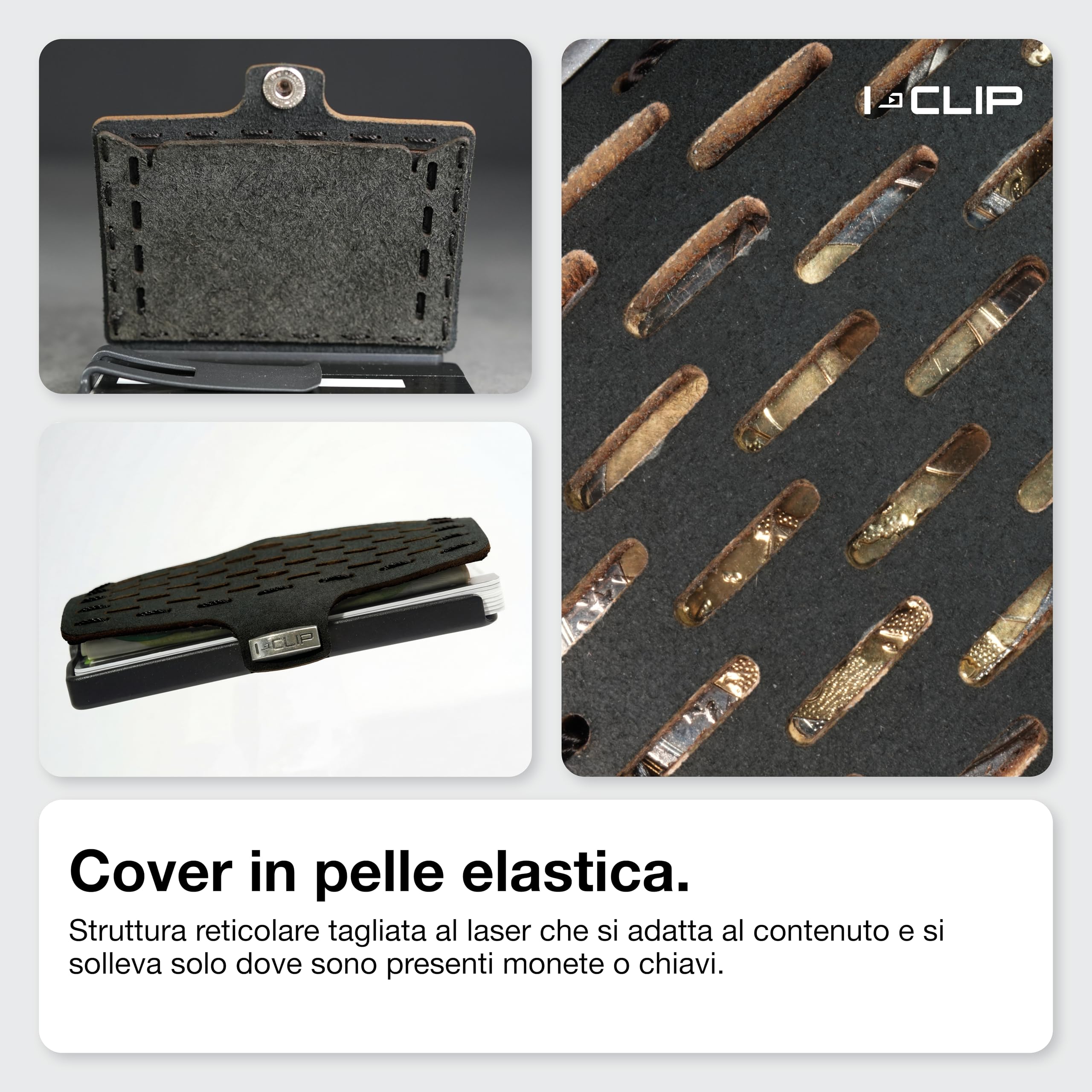 I-CLIP Original Portafoglio Uomo Slim con Portamonete Banconote, Mini Wallet fino a 12 Carte, Ultraleggero con soli 22g, Pelle