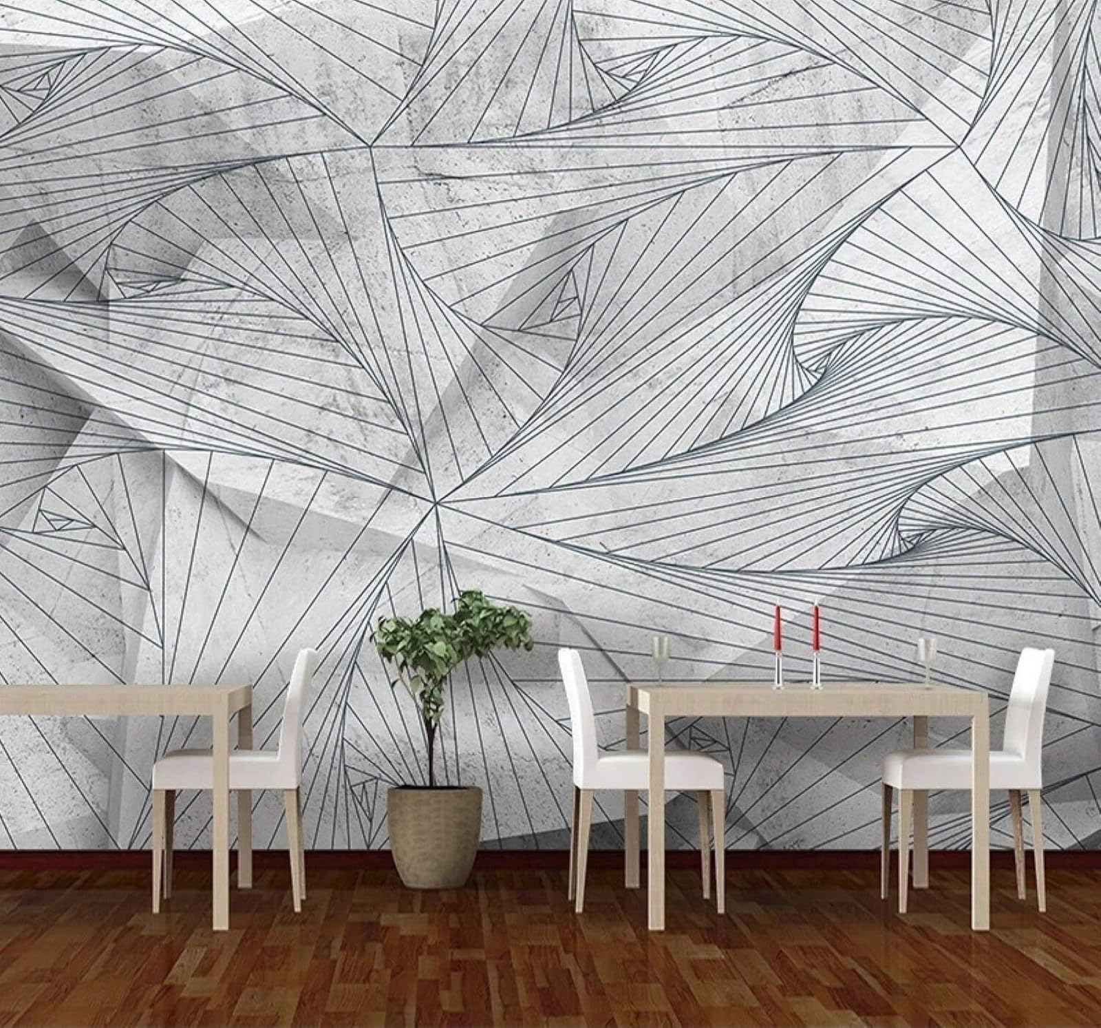 XLMING Creative Grey Concrete Wall Abstract Lines 3D Wallpaper Silky Texture Home Study Office Grey Dining Room Sofa Bedroom Living Room TV Backdrop-350cm×256cm