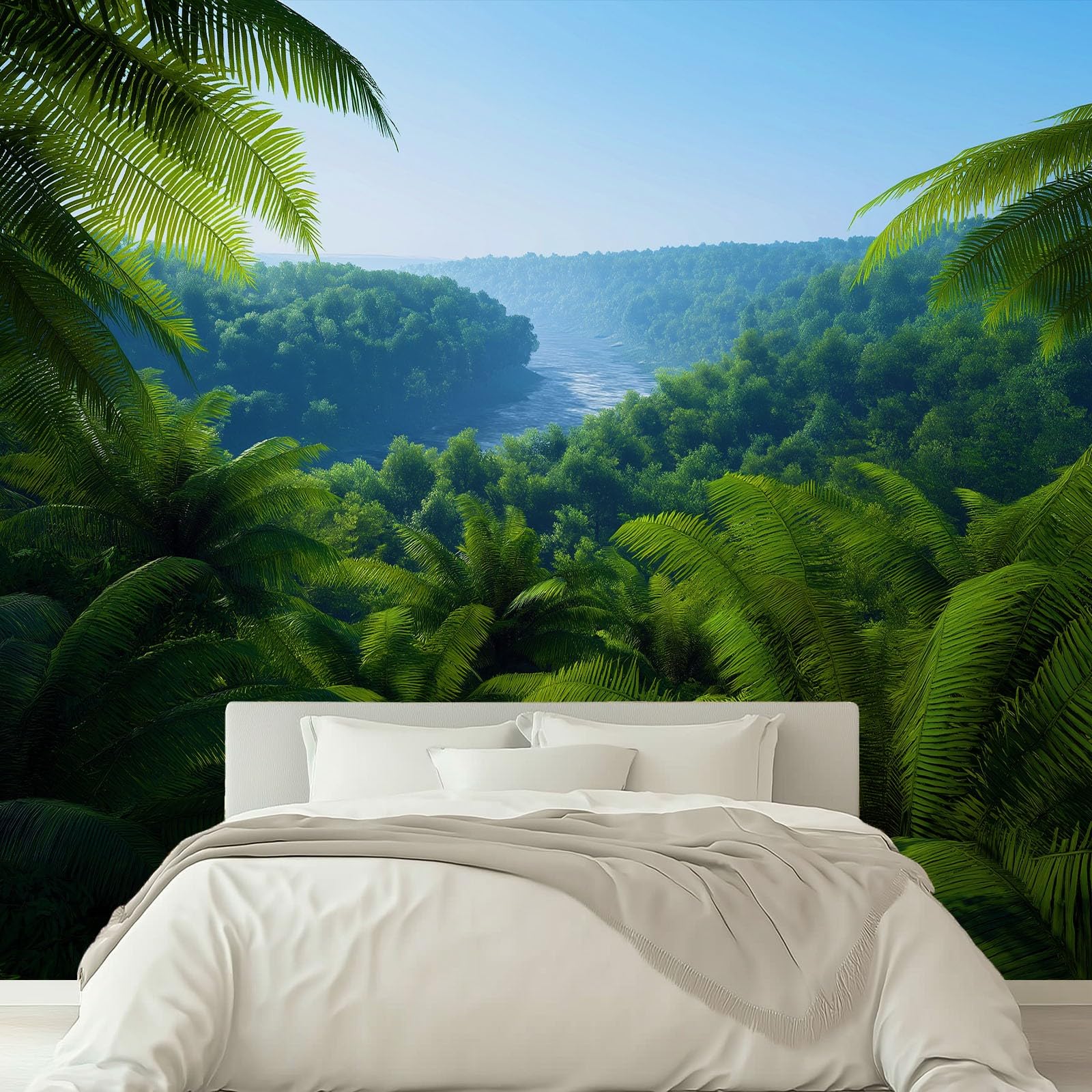 Tapeta z włókniny 250 x 175 cm (szer. x wys.), zielona fototapeta - surrealizm tropikalne rośliny natura dekoracja ścienna z dekoracyjnymi malowidłami ściennymi
