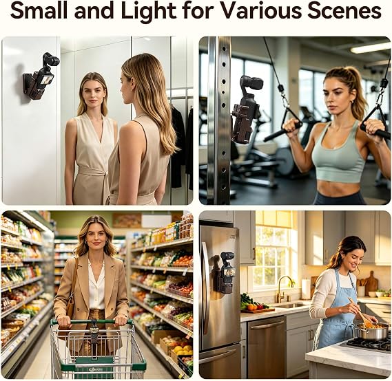 AMAZEAR Magnetic Mount Stand Compatible with DJI Osmo Pocket 4P/4/3/Xtra Muse, Pocket4 Accessories Adapter Clamp Magnet Suction Case Holder on Desktop/Vertical Surface, 180 Adjustable Handle, Brown