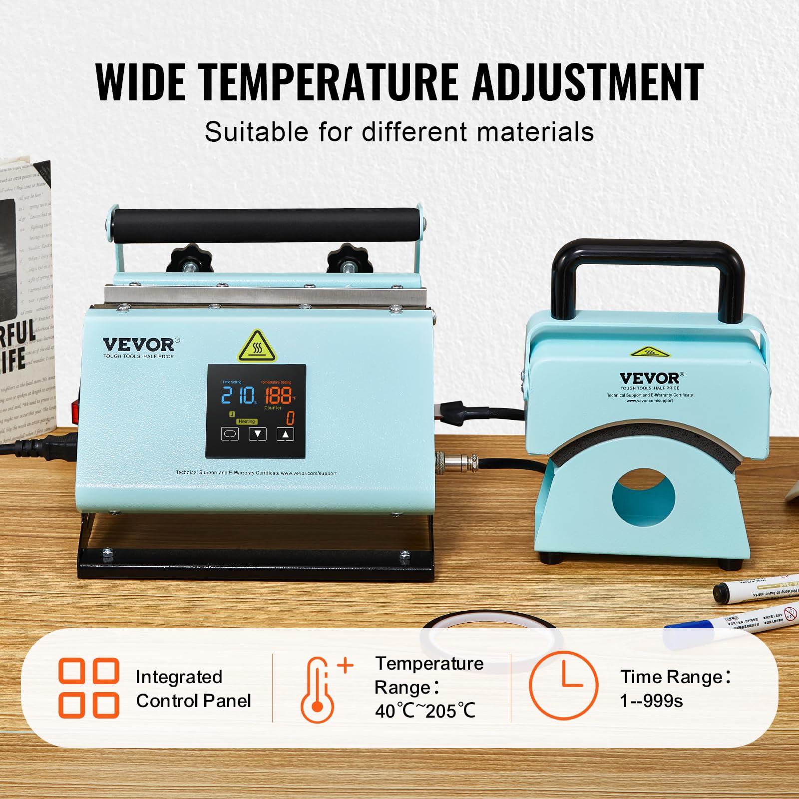 VEVOR 2 en 1 Máquina de Prensado Térmico para Vasos y Gorras Mini Prensa Térmica para Sombreros Prensa Térmica para Vasos y Tazas de Sublimación de 11-30 oz, Control de Temperatura y Tiempo, Verde