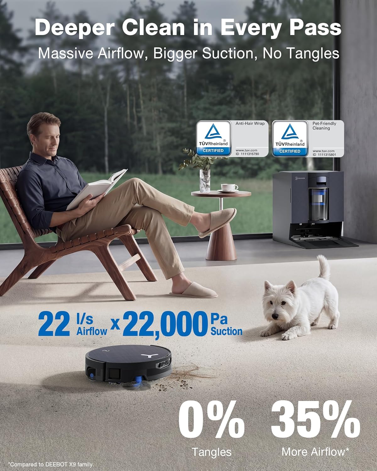 ECOVACS DEEBOT X12 OMNICYCLONE Robot Vacuum and Mop, 22000Pa Suction, FocusJet Pre-Spray, Bagless Dust Station, OZMO Self-Washing Mop, TruEdge Cleaning, ZeroTangle, AIVI 3D AI Navigation 5