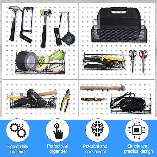 Miniatura 3 de Sadnyy Paquete de 4 paneles de pared para tablero de clavijas, organizador de tablero de clavijas de montaje en pared con accesorios de montaje,