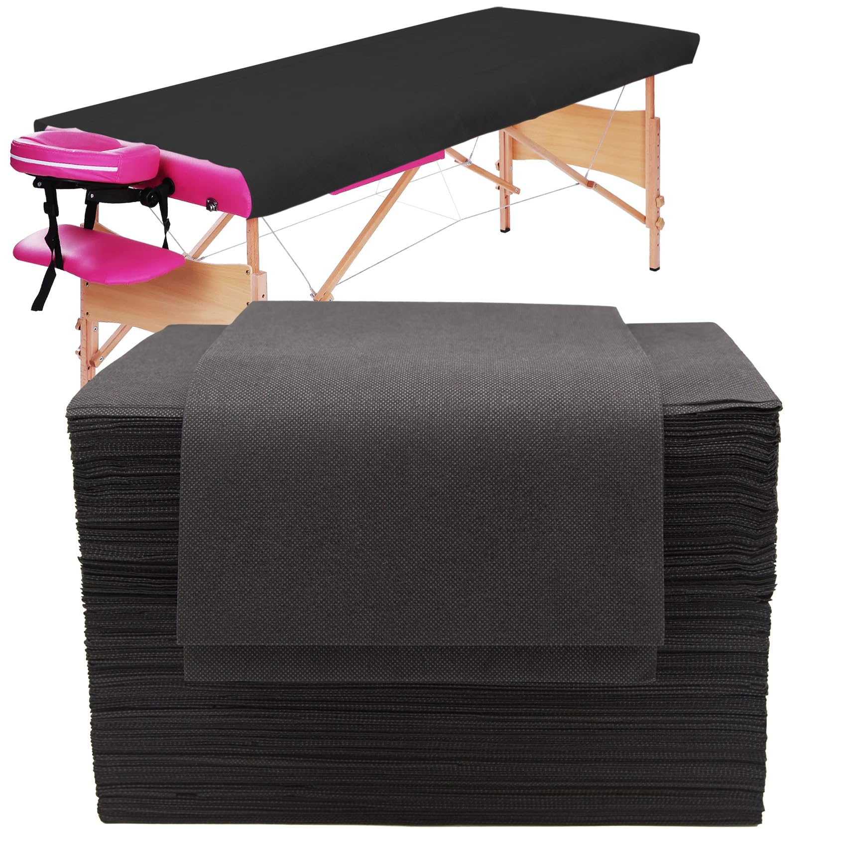 50 sábanas desechables grandes para mesa de masaje, 78.7 x 200.7 cm, color negro, transpirables, para salón de belleza, spa, cera de pestañas, tatuajes, tela suave no tejida