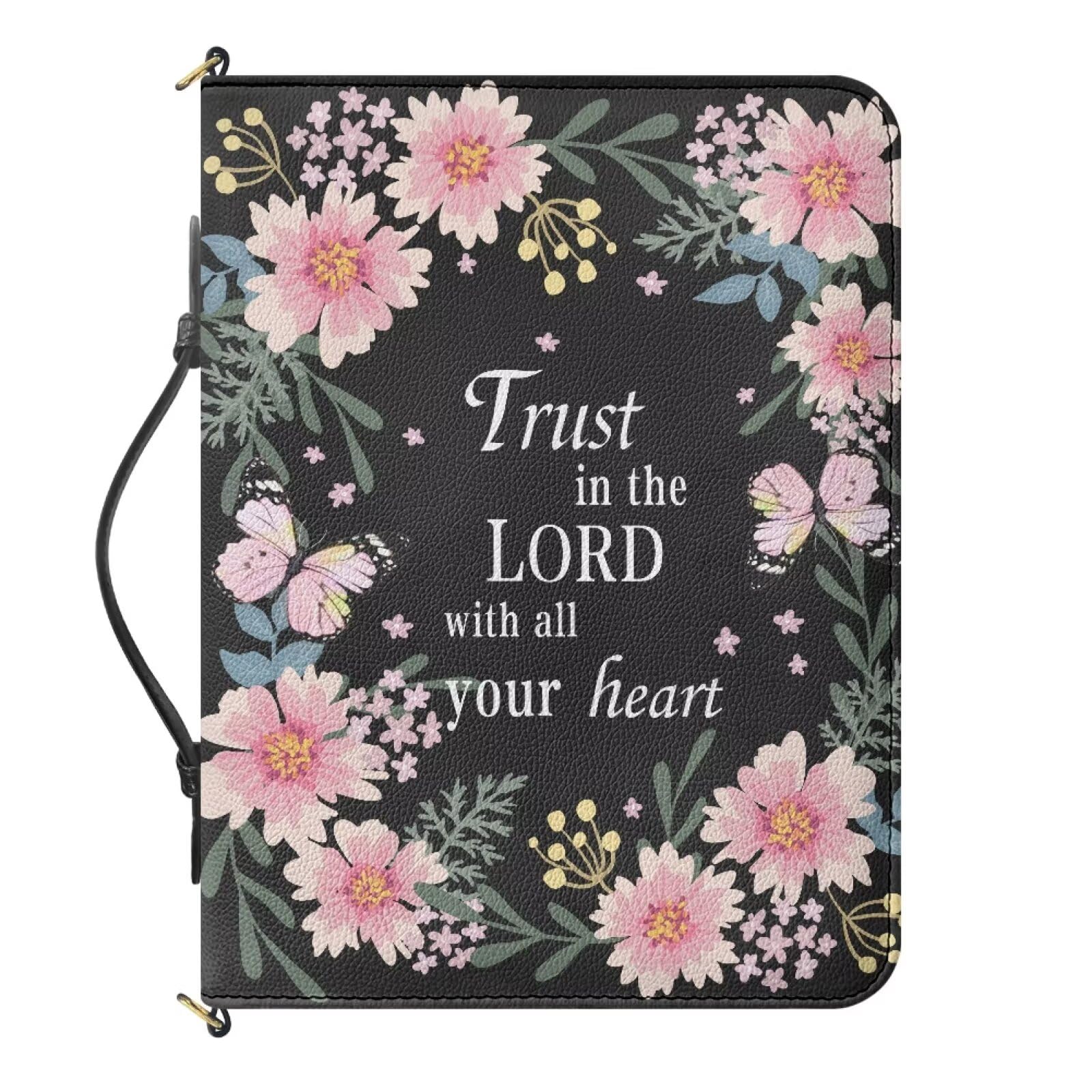 Urndoeng Bible Cover for Women Protective Bible Bag for Church Durable Bible Case with Multi-Pocket,Shoulder Strap Pink Floral Print — image 1