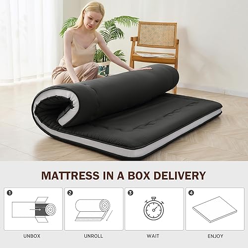 Miniatura 5 de Colchón de futón japonés tamaño individual, colchón plegable de 4 pulgadas de grosor, tapete de tatami para dormir, futón shiki tradicional relleno