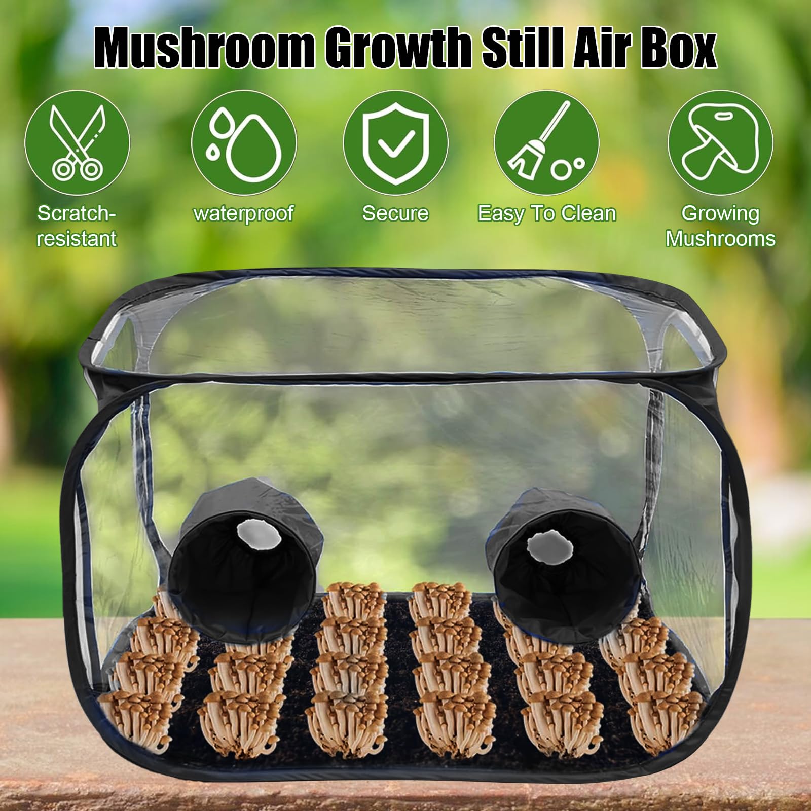 Still Air Box, Mushroom Grow Kit Tragbares Faltbares, PVC Pilz-Wachstums-Set mit 2 Arm Ports, Kompakte Standluftbox für Pilzliebhaber, Vielseitige Kultivierung für Gartenbaubedarf