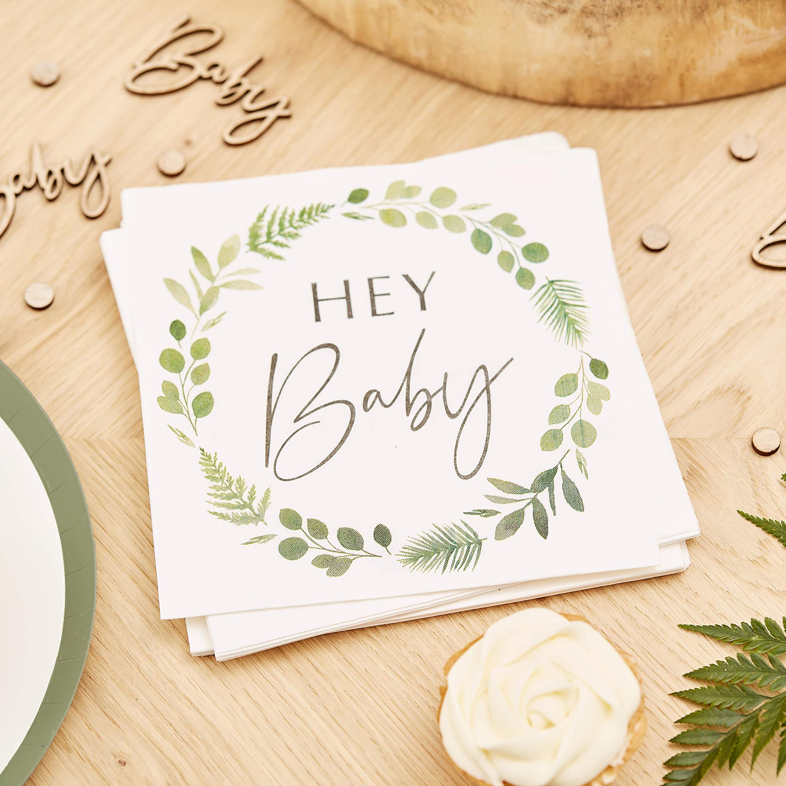 Ginger Ray Botanical Baby Shower Paper Party Napkins 16 Pack,Green