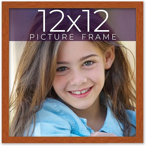 Marco de 12 x 12 pulgadas de madera maciza de nuez y miel marrón  Ancho de moldeo de 0.75 pulgadas  Completo con plexiglás acrílico UV, respaldo de