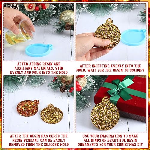 Miniatura 5 de Mifoci 24 moldes de resina azul de Navidad con cuerdas doradas, moldes de resina epoxi de silicona de forma redonda, moldes de resina de fundición